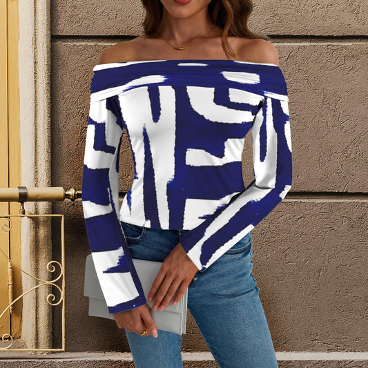 Blue Suede Off Shoulder Long Sleeved Tee